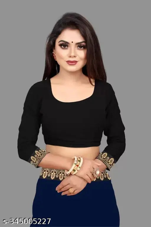Solid Plain Embroidered Georgette Bollywood Saree with Lace border & Satin blouse, India-made for daily wear and parties