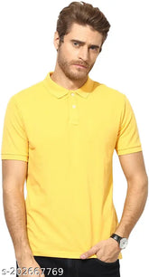 Yellow cotton blend men's regular fit polo neck t-shirt with short sleeves, durable stitching & quality finish