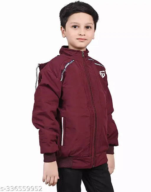 Maroon cotton printed net long sleeve jacket for boys and kids by Nadwi Garments