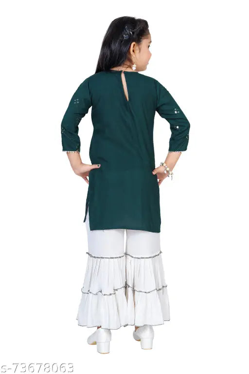 Cotton blend embroidered Kurta & Sharara set for girls (3-7 years), Indian-made, comfortable and stylish
