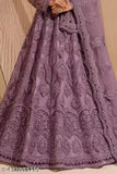Purple traditional semi-stitched embroidered lehenga choli set with net fabric, perfect for girls and women's festive wear, intricately embroidered from India