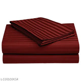 Maroon striped cotton double bedsheet with two pillow covers (90x100 inches for sheet, 18x28 inches for pillows), ideal for adults during summer. Soft, reversible, and easy to wash