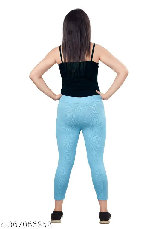 Stylish women's solid denim Lycra jegging, high waist and ankle length, best for yoga and gym outfits