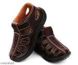 Brown synthetic leather casual sandals for kids - 1 pair, ideal for unisex play, fastening with Velcro