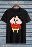 Regular fit black cotton blend men's cartoon round t-shirt, half sleeves, size S-XL