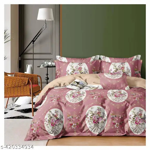 Royal pink floral quilted double bed comforter, cotton microfiber 220GSM with floral print for AC room or mild winter use, made in India