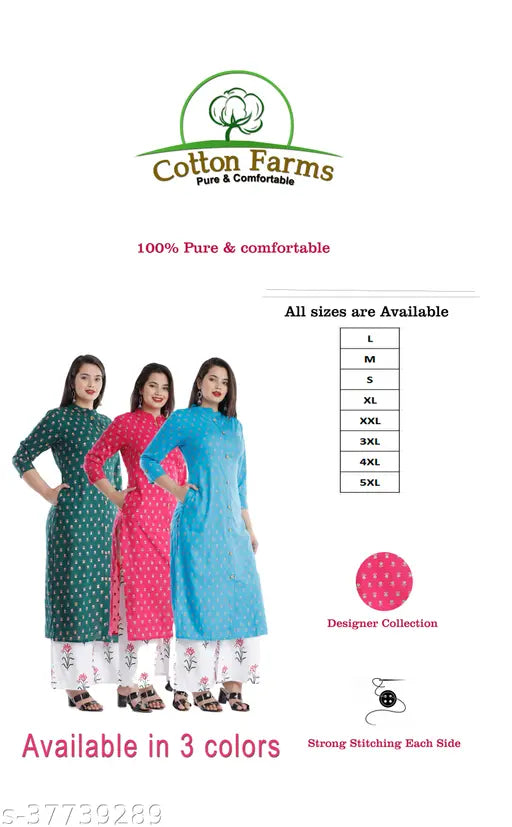 Blue Rayon Women's & Girls 3/4 Sleeve Printed Kurta with Palazzo Set, vibrant design for casual or special occasions, 100% premium Rayon fabric