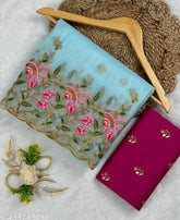 Beautiful Super Net Embroidery Work Sari with Dupion Silk Blouse, intricate embroidered patterns and cutwork border