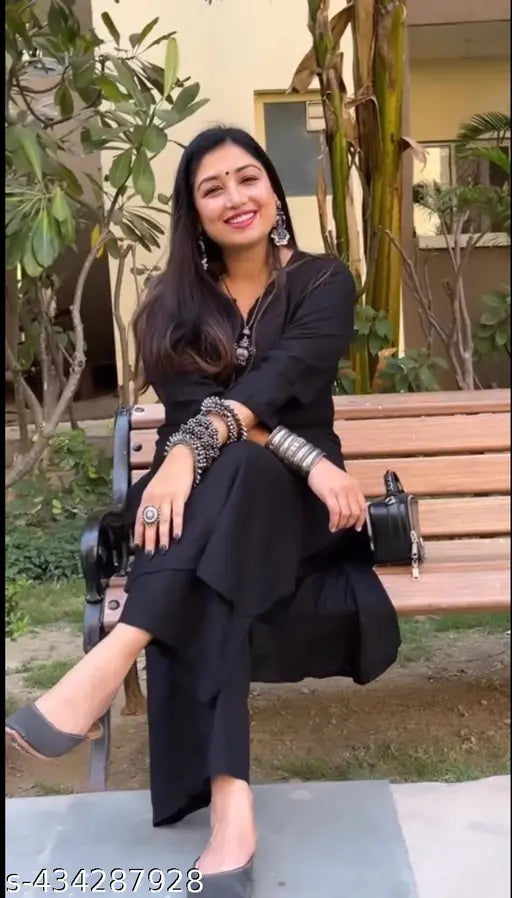 Rayon kurta set with palazzos, solid net pattern, three-quarter sleeves, S size, Indian-made, pack of 2