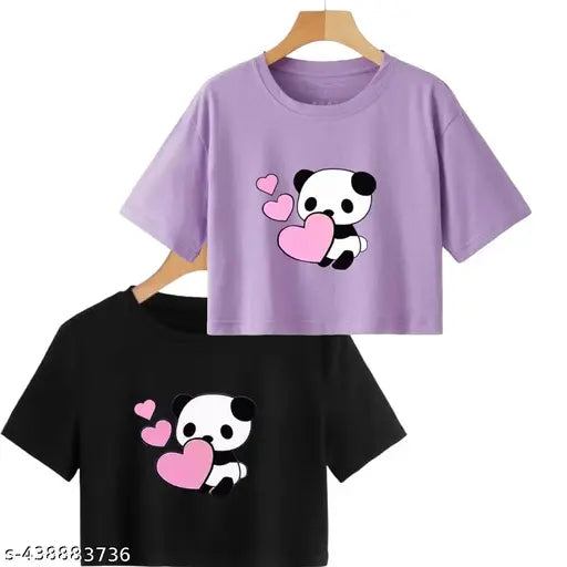 Trendy feminine printed crop top, cotton blend, short sleeves, Afghanistan origin