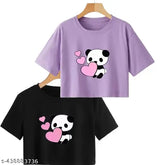 Trendy feminine printed crop top, cotton blend, short sleeves, Afghanistan origin