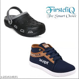 Firstcliq Super Navy & Eva Black Grey Kids Shoes Combo: EVA sole, lace-up, breathable, durable, comfortable, daily wear