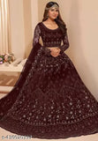 Embroidered net lehenga set, free size with intricate embroidery on skirt, blouse, and dupatta. Indian craftsmanship." (105 characters)