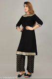 Rayon kurta set with palazzos, solid net design for women, three-quarter sleeves, India origin