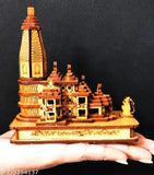 Handcrafted wooden Shree Ram Mandir Ayodhya 3D model, ideal for car dashboard and home puja. Dimensions: 12x6x12 cm (4.5x2.2 x4.5 inches). Indian origin