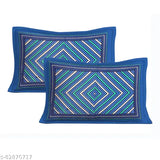 Blue striped cotton flat sheets set for double bed with two pillow covers, ideal for AC rooms, quality regular thread count 104