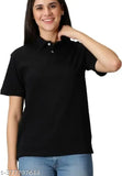 Cotton polo t-shirt for women and girls in solid color, short sleeves, suitable for various sizes S, L, XL
