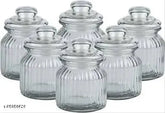 Clear Matka-shaped glass dry fruit jar, 350 ml - pack of 6, ideal for kitchen storage and freezer safe
