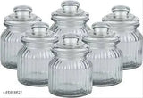 Clear Matka-shaped glass dry fruit jar, 350 ml - pack of 6, ideal for kitchen storage and freezer safe