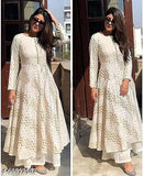 Anarkali Rayon Kurta with Palazzos, printed pattern for women and girls. Long sleeves, stylish traditional wear for all occasions, India origin