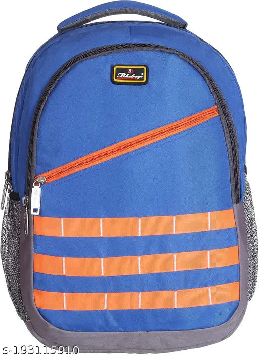 Blue and orange canvas school backpack with laptop compartment, durable design for boys & men, features adjustable straps, front zippered compartment, mesh bottle holder, and padded lining for 15" laptops (35L) - trendy pick for education needs