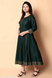 Deep Green Rayon Printed Anarkali Kurta with intricate embroidery, perfect blend of style and comfort