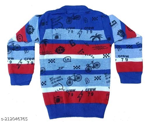 Woolen blue boys sweaters, long sleeves, self-design, 5-12 years old, Indian branded material