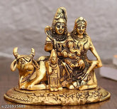 Haridwar Divine metal Shiva family sculpture: Shiva Parvati Ganesh on Nandi, 9cm x 8cm x 10cm, Indian origin