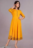Yellow Rayon Solid Quarter-Sleeve Kurti - Indian women's fashion, single size