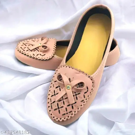 Synthetic PVC slip-on solid net belly shoes for women & girls, Indian-made sizes IND-4 to IND-8