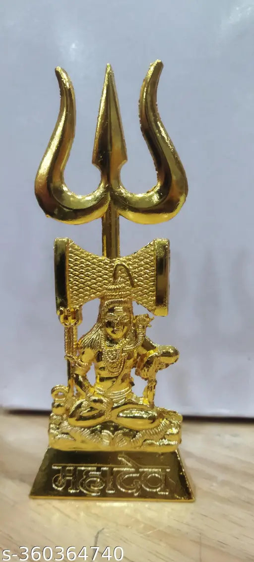 Brass Shri Mahadev Trishul for car dashboard, traditional Indian puja accessory, 6-inch height