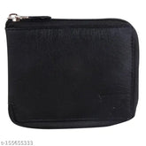 Black PU round zip wallet, durable and well-crafted, 2 compartments, free size (12cm x 9cm), designed for maximum needs, made in India