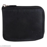 Black PU round zip wallet, durable and well-crafted, 2 compartments, free size (12cm x 9cm), designed for maximum needs, made in India