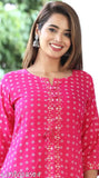 Rayon a-line kurta with printed combo, three-quarter sleeves, Indian fashion apparel