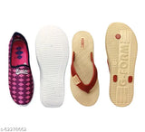 Pink mesh women's casual shoes & cream slipper combo (2 pairs), lightweight, foot-friendly printed sneakers with closed back, India origin