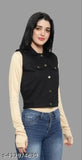 Sleeveless denim half jacket in trendy black design, perfect for casual outfits