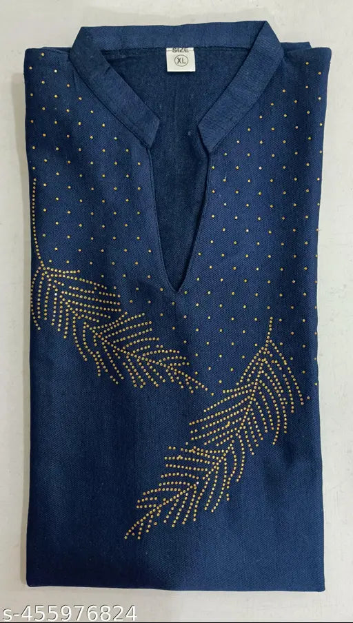 Blue wool embroidery three-quarter sleeve solid design, latest Indian fashion for M, XL, XXL, XXXL, 4XL