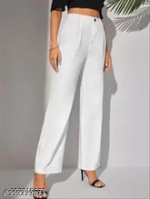 Cotton blend, solid-colored women's trousers for work comfort, suitable for all body types with versatile zipper fly closure and pleat-front style