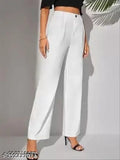 Cotton blend high-rise palazzos, suitable for office wear with versatile zipper fly closure and pleat-front style, India origin