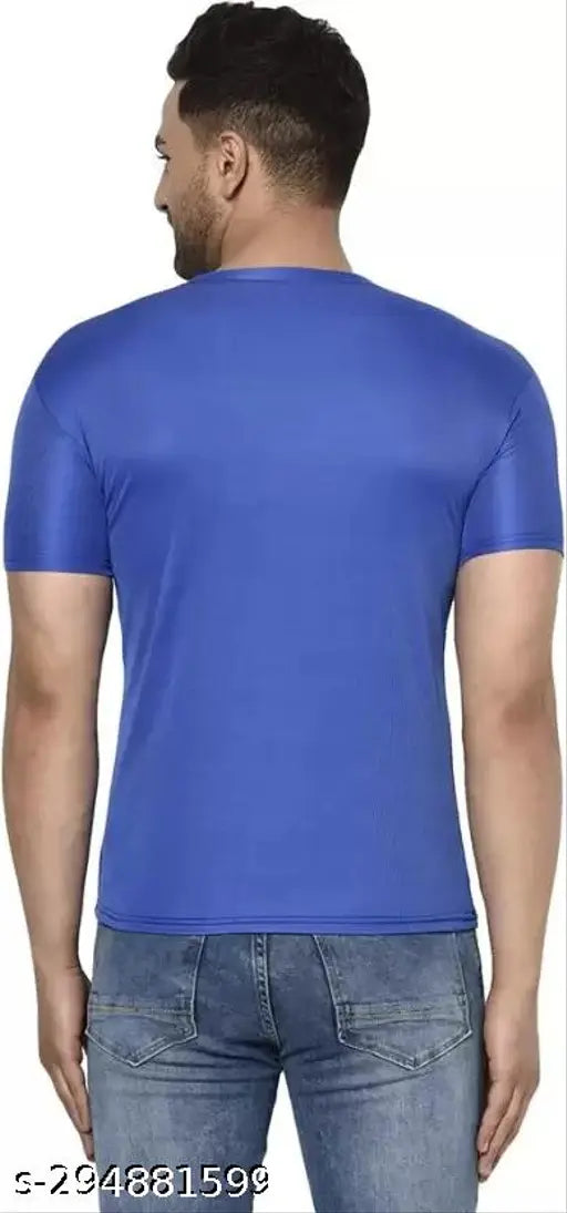 Multicolor polyester round neck men's t-shirts, attractive and stylish for various sizes (S-XXL) on display
