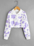 Blue Lycra full sleeves shirt, women's trendy purple & white cow print, captivating blend of modern style