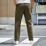 Solid brown cotton men's trousers, 28-36 waist sizes available for fashionable everyday wear