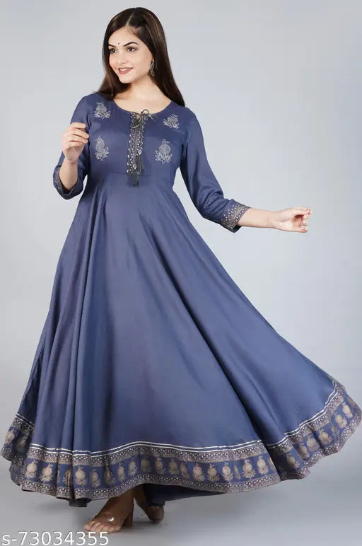Rayon embroidered Anarkali Kurta for women, three-quarter sleeves, Indian ethnic wear. Stunning and comfortable for any occasion