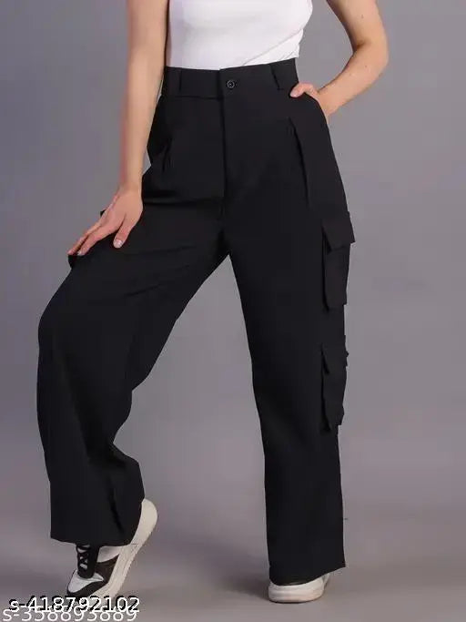 Black cotton blend Korean 5-pocket cargo pants on model, perfect for casual wear