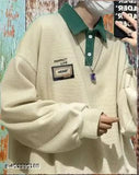 Oversized Korean baseball-inspired polo tshirt in net fabric, men's long sleeve, printed design, quality cotton, India-made