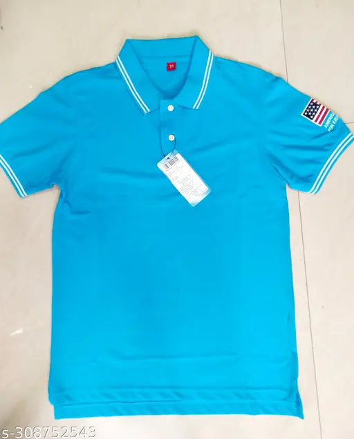 Blue cotton t-shirt for women - short sleeve, solid pattern, sports & casual wear