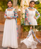 Georgette long-sleeved DJ 3DI GOWD WHITE solid dress for women (S - XXXL), India origin