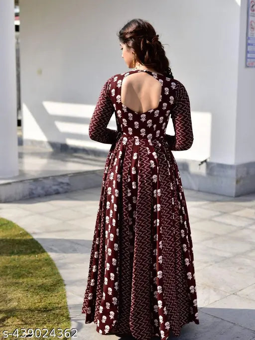 Rayon printed maxi dress with long sleeves, RM-Gown from India