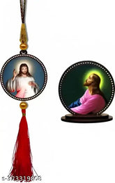 Premium wooden Jesus car dashboard idol showpiece combo (pack of 2), matte finish, made in India for car interior decor and gifting purposes