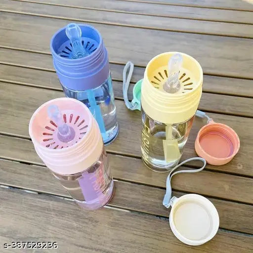 Transparent, portable rope-designed BPA-free water bottle with built-in straw (600ml), multicolor, leak-proof & easy to clean for fashionable hydration on-the-go